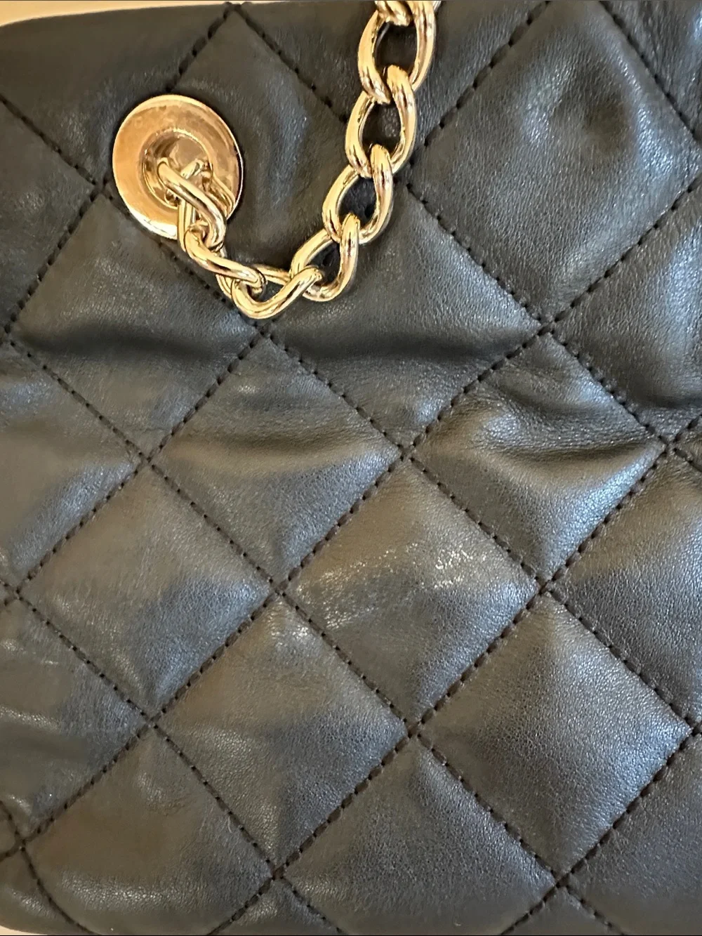 kate spade Black Quilted Leather Shoulder Bag with Gold Chain Handles